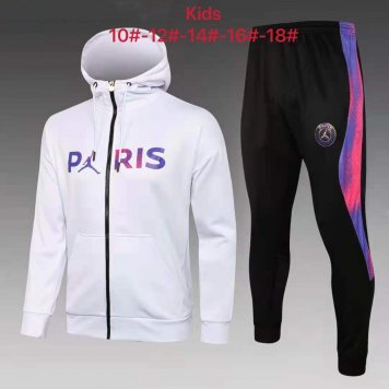 2021/22 PSG x Jordan Hoodie White Soccer Training Suit(Jacket + Pants) Kids