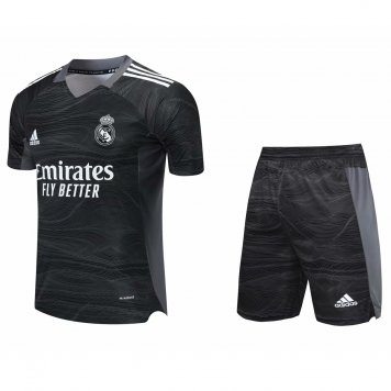 2021/22 Real Madrid Goalkeeper Black Soccer Jersey Replica + Shorts Set Mens [20210705023]
