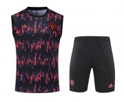 22-23 Manchester United Black Soccer Football Training Kit (Singlet + Short) Man