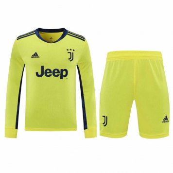 2020/21 Juventus Goalkeeper Yellow Long Sleeve Mens Soccer Jersey Replica + Shorts Set [2020127416]