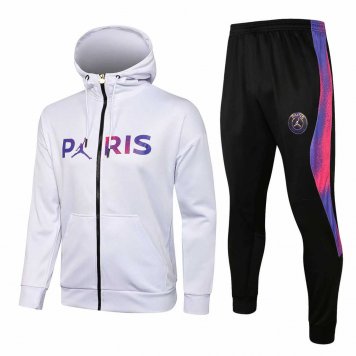 2020/21 PSG x Jordan Hoodie White Soccer Training Suit (Jacket + Pants) Mens [2020128156]
