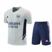 22-23 Arsenal Light Grey Short Soccer Football Training Kit ( Top + Short ) Man