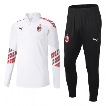 2020/21 AC Milan White Mens Half Zip Soccer Training Suit(Jacket + Pants) [2020127204]