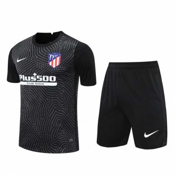 2020/21 Atletico Madrid Goalkeeper Black Mens Soccer Jersey Replica + Shorts Set [2020127400]