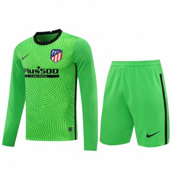 2020/21 Atletico Madrid Goalkeeper Green Long Sleeve Mens Soccer Jersey Replica + Shorts Set [2020127363]