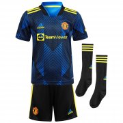 21-22 Manchester United Third Youth Soccer Football Kit (Shirt+Short+Socks)
