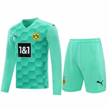 2020/21 Borussia Dortmund Goalkeeper Green Long Sleeve Mens Soccer Jersey Replica + Shorts Set [2020127369]