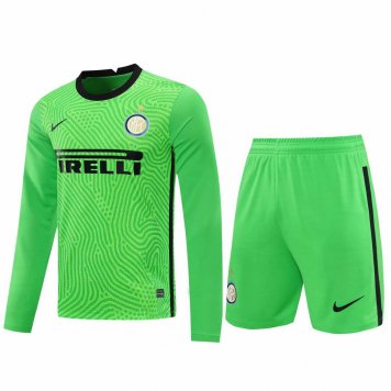 2020/21 Inter Milan Goalkeeper Green Long Sleeve Mens Soccer Jersey Replica + Shorts Set [2020127364]
