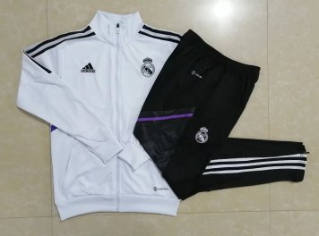 Real Madrid Soccer Training Suit Jacket + Pants White Mens 2022/23