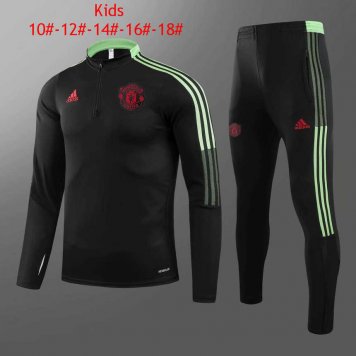 2021/22 Manchester United Black Half Zip Soccer Training Suit Kids [2021050190]