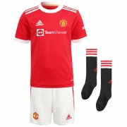 21-22 Manchester United Home Youth Soccer Football Kit (Shirt+Short+Socks)