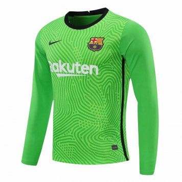 2020/21 Barcelona Goalkeeper Green Long Sleeve Mens Soccer Jersey Replica [2020127165]