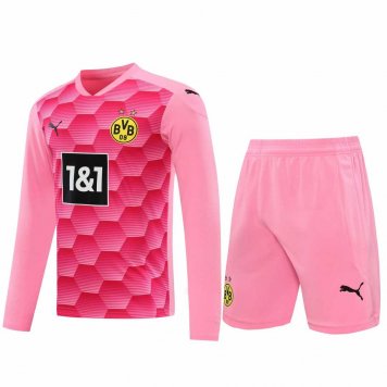 2020/21 Borussia Dortmund Goalkeeper Pink Long Sleeve Mens Soccer Jersey Replica + Shorts Set [2020127380]