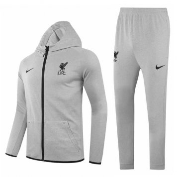 2020/21 Liverpool Grey Mens Hoodie Soccer Training Suit(Jacket + Pants) [2020127218]