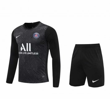 2020/21 PSG Goalkeeper Black Long Sleeve Mens Soccer Jersey Replica + Shorts Set [2020127390]