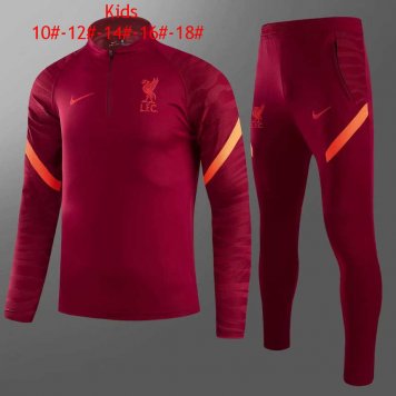 2021/22 Liverpool Maroon Half Zip Soccer Training Suit Kids [2021050191]