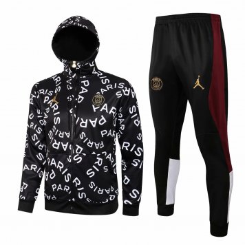 2021/22 PSG x Jordan Hoodie Black Soccer Training Suit (Jacket + Pants) Mens [20210614144]