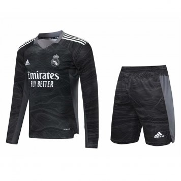 Real Madrid Soccer Jersey + Short Replica Goalkeeper Black Long Sleeve Mens 2021/22 [20210720028]