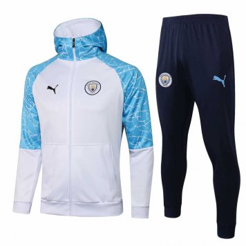 2020/21 Manchester City Hoodie White Soccer Training Suit (Jacket + Pants) Mens [2020127919]