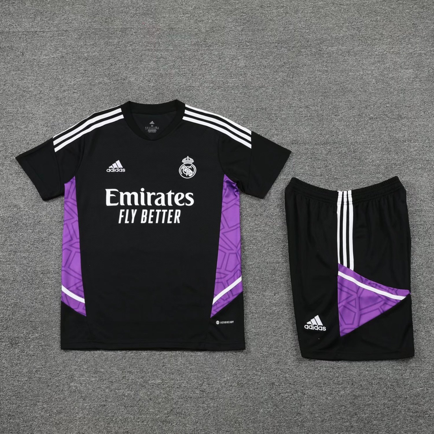 22-23 Real Madrid Black Short Soccer Football Training Kit ( Top + Short ) Man